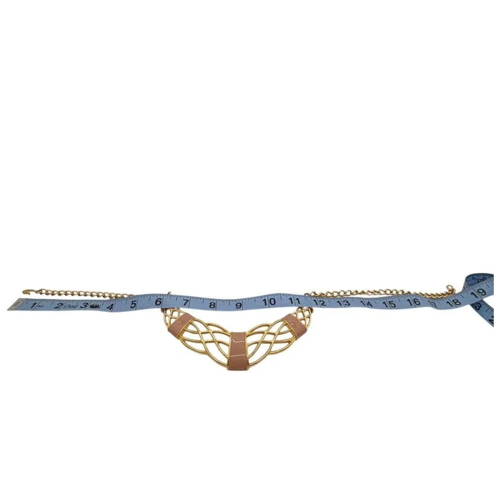 VTG  Monet Pink Enamel Gold‎ Tone Statement Bib Collar Necklace Hook Clasp 1980s